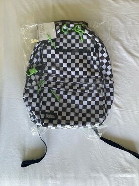 Simple Modern Black & White Checkered Backpack with Neon Green Accents